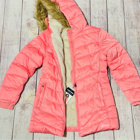 Land's End Hooded Youth Parka Jacket - Salt Washed Pink NEW - Picture 2 of 16